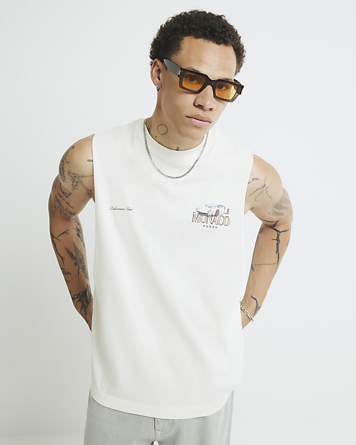 White Regular Fit Monaco Car Tank Top