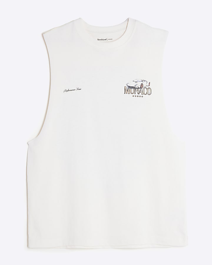 White Regular Fit Monaco Car Tank Top