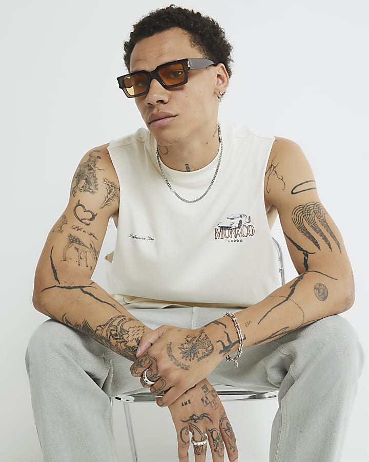White Regular Fit Monaco Car Tank Top
