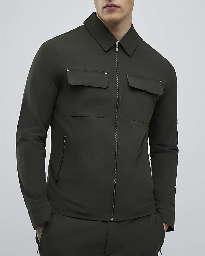 Khaki Muscle Fit Shacket