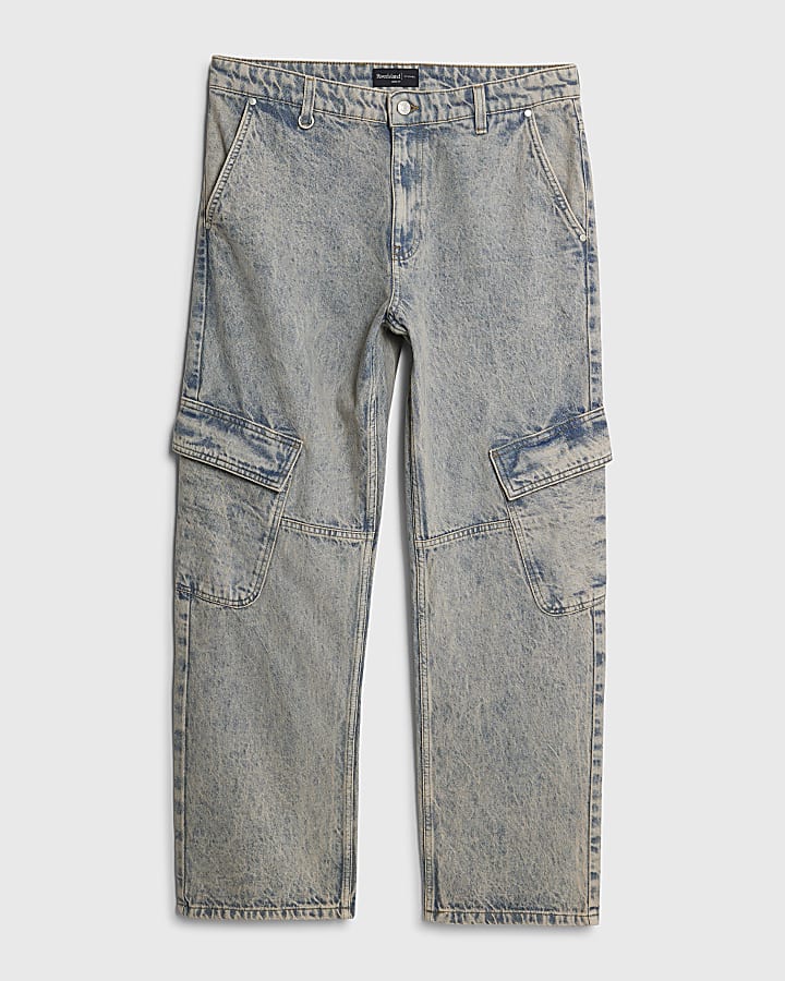 Blue Loose Fit Cargo Jeans