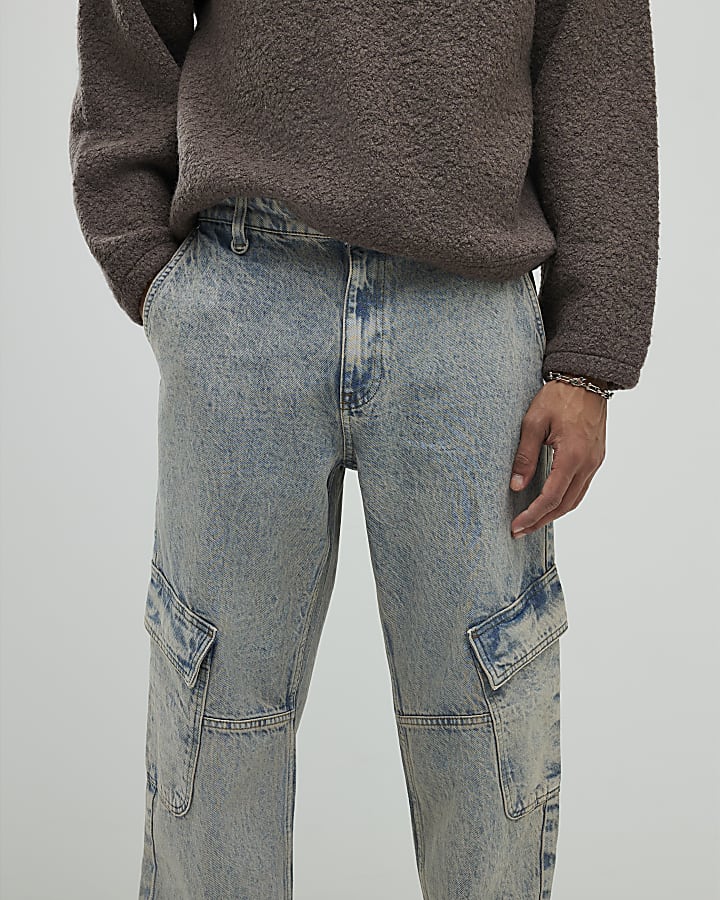Blue Loose Fit Cargo Jeans