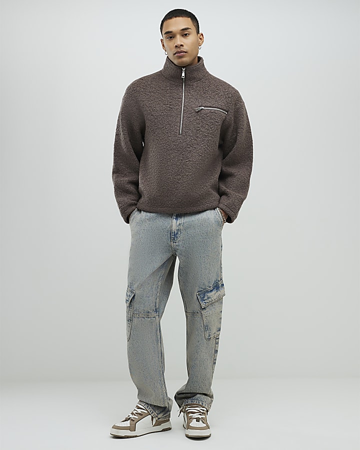 Blue Loose Fit Cargo Jeans