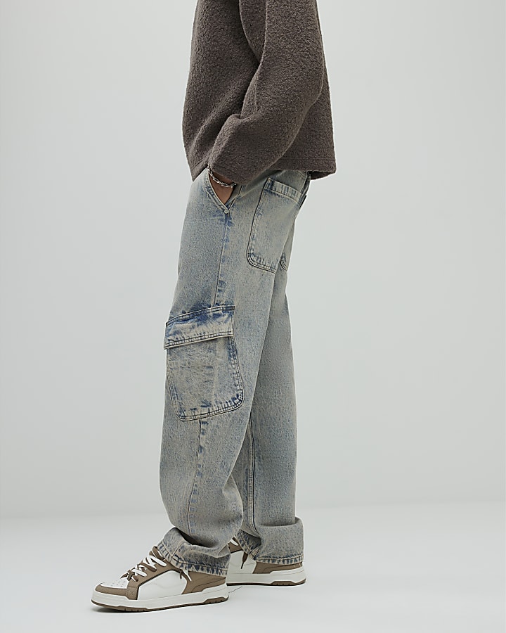 Blue Loose Fit Cargo Jeans