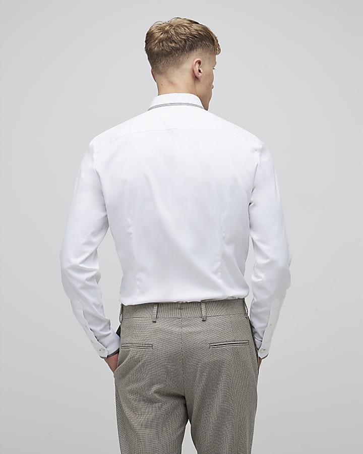 White Regular fit Check Trim Shirt