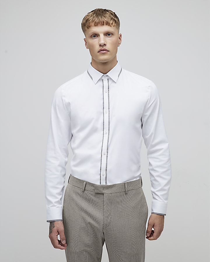 White Regular fit Check Trim Shirt