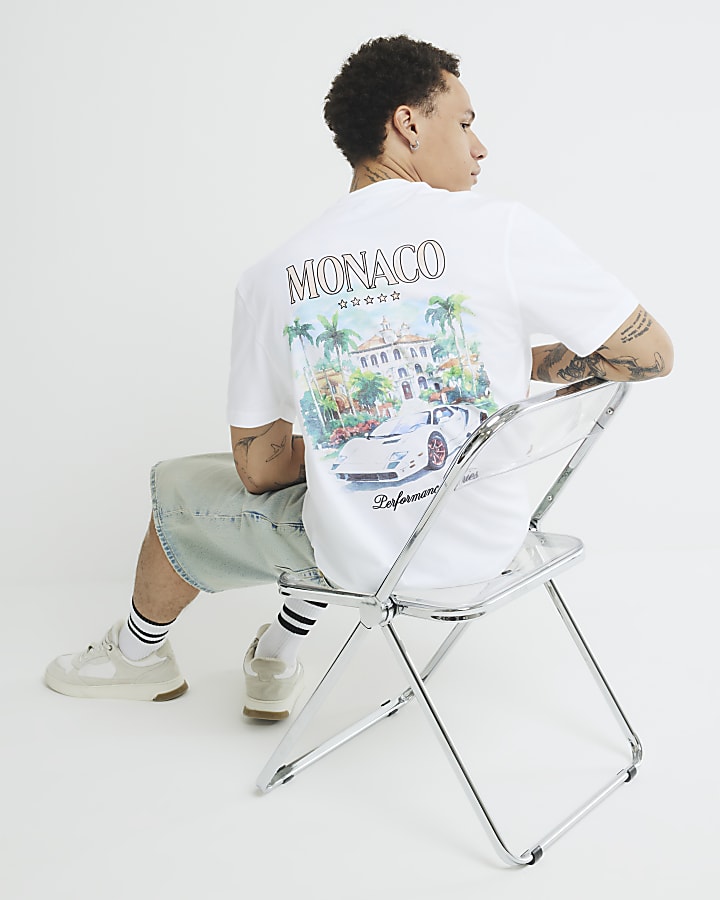 White Regular Fit Monaco Car T-shirt