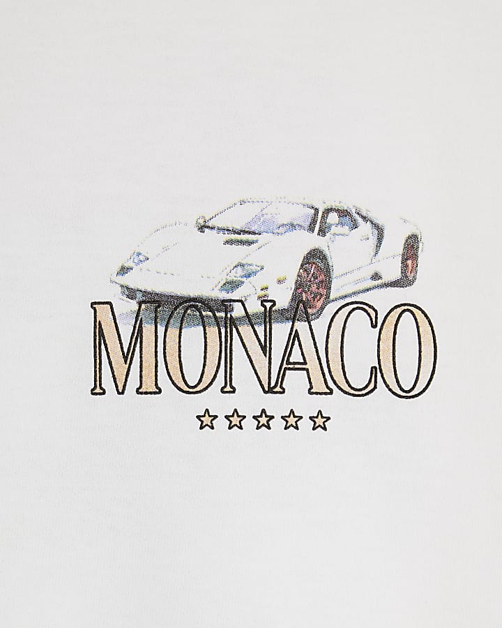 White Regular Fit Monaco Car T-shirt