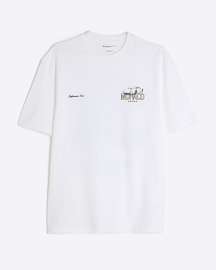 White Regular Fit Monaco Car T-shirt