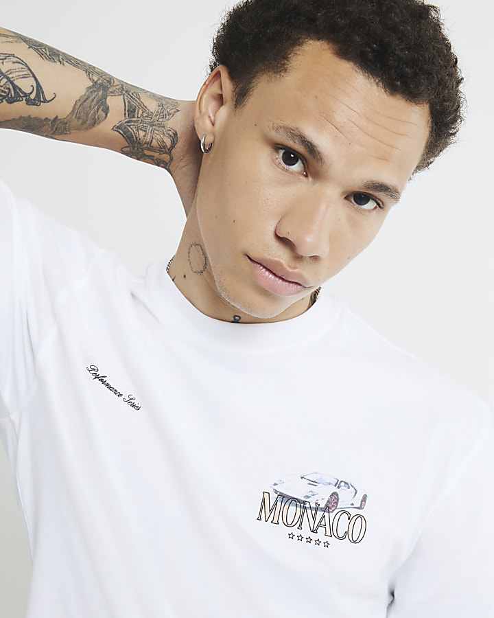White Regular Fit Monaco Car T-shirt