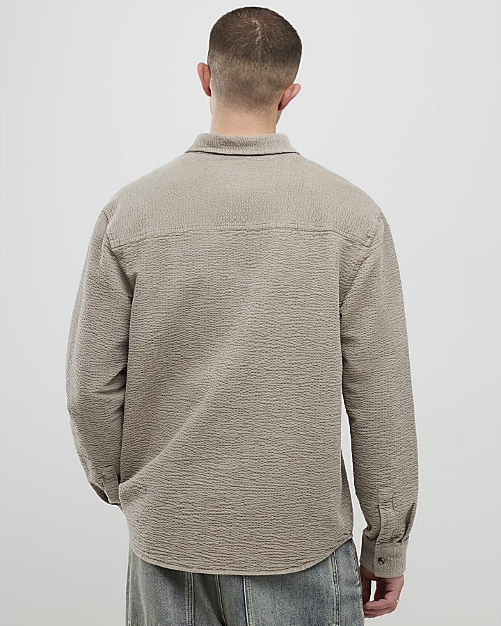 Beige Regular Fit Corduroy Shirt
