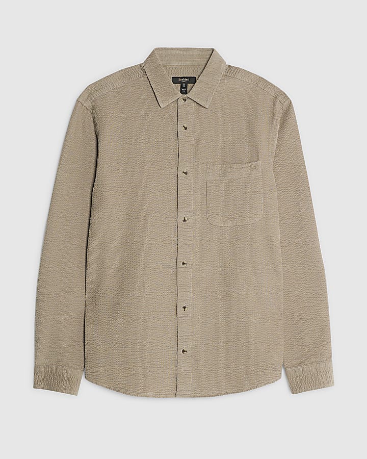 Beige Regular Fit Corduroy Shirt