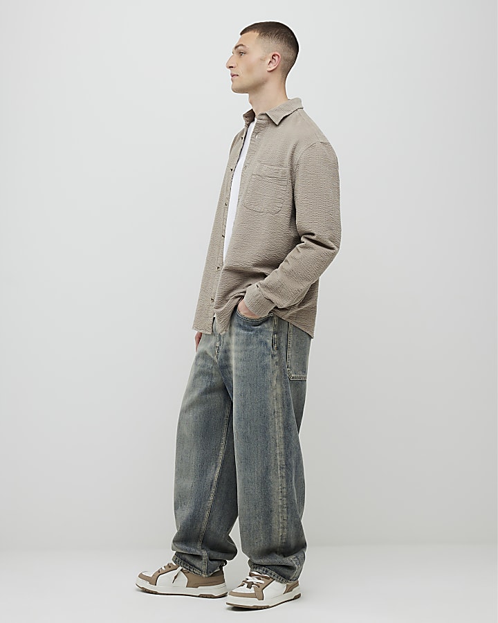 Beige Regular Fit Corduroy Shirt