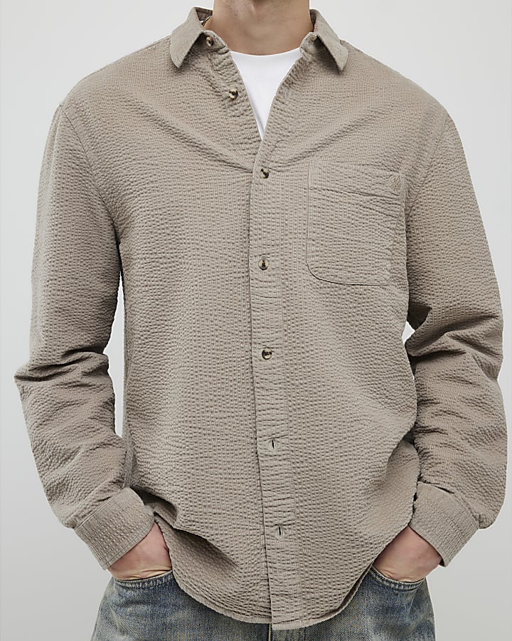 Beige Regular Fit Corduroy Shirt