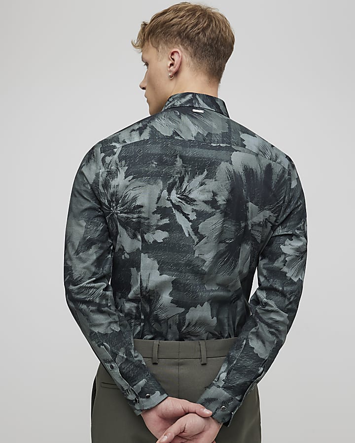 Green Muscle Fit Floral Shirt