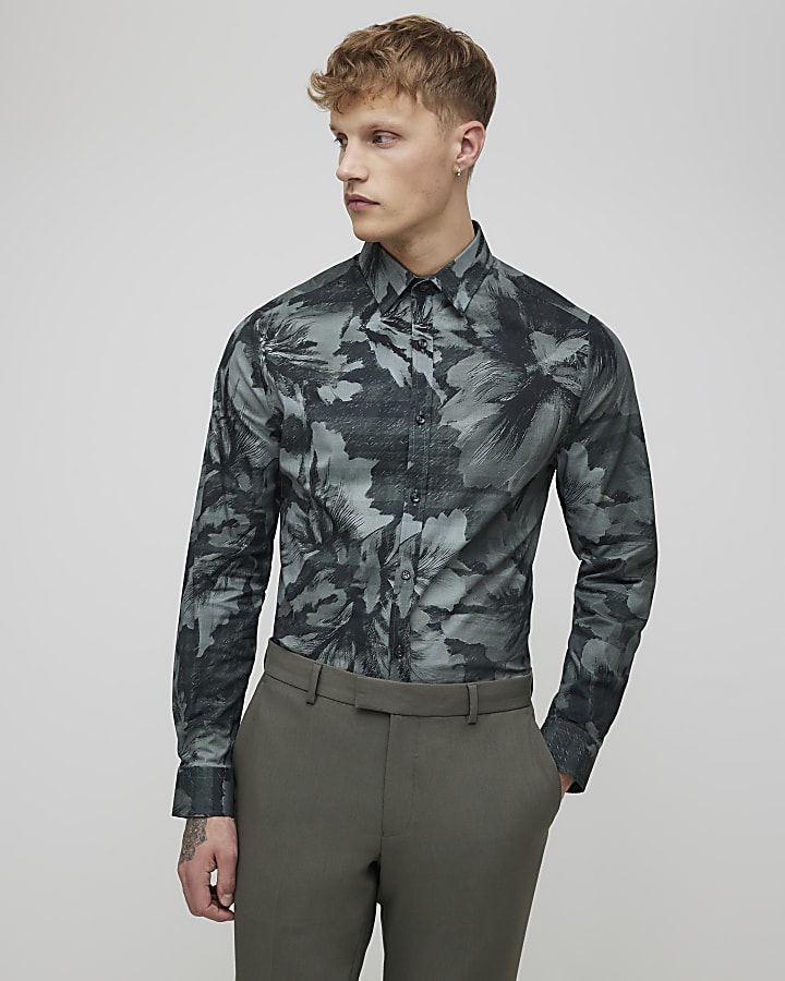Green Muscle Fit Floral Shirt