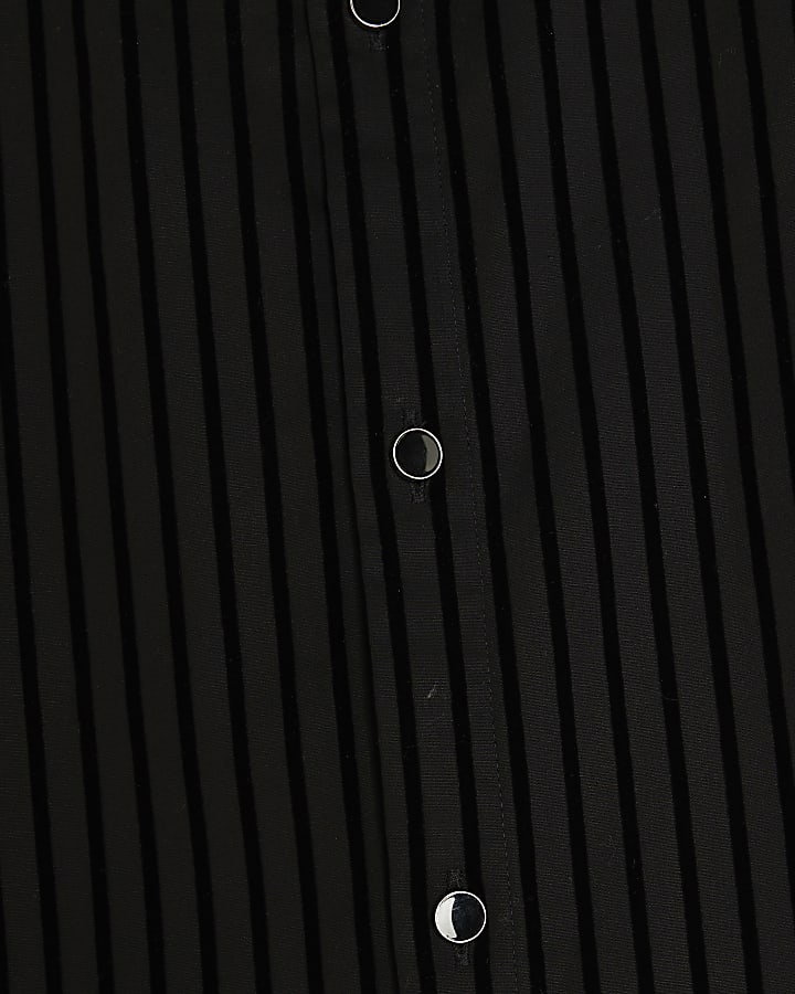 Black Slim Fit Velvet Stripe Shirt