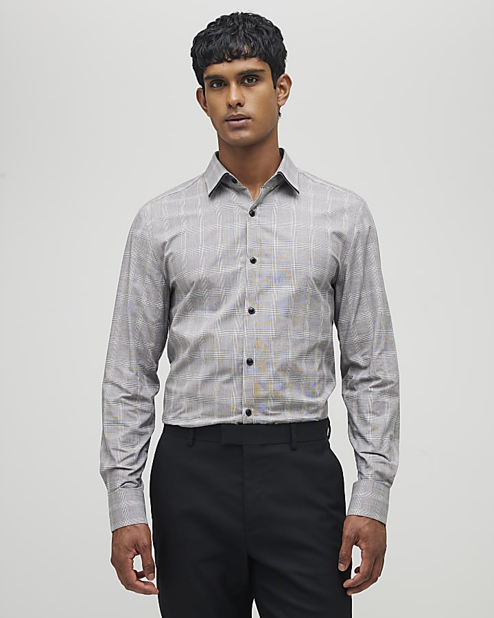 Brown Slim Fit Check Shirt