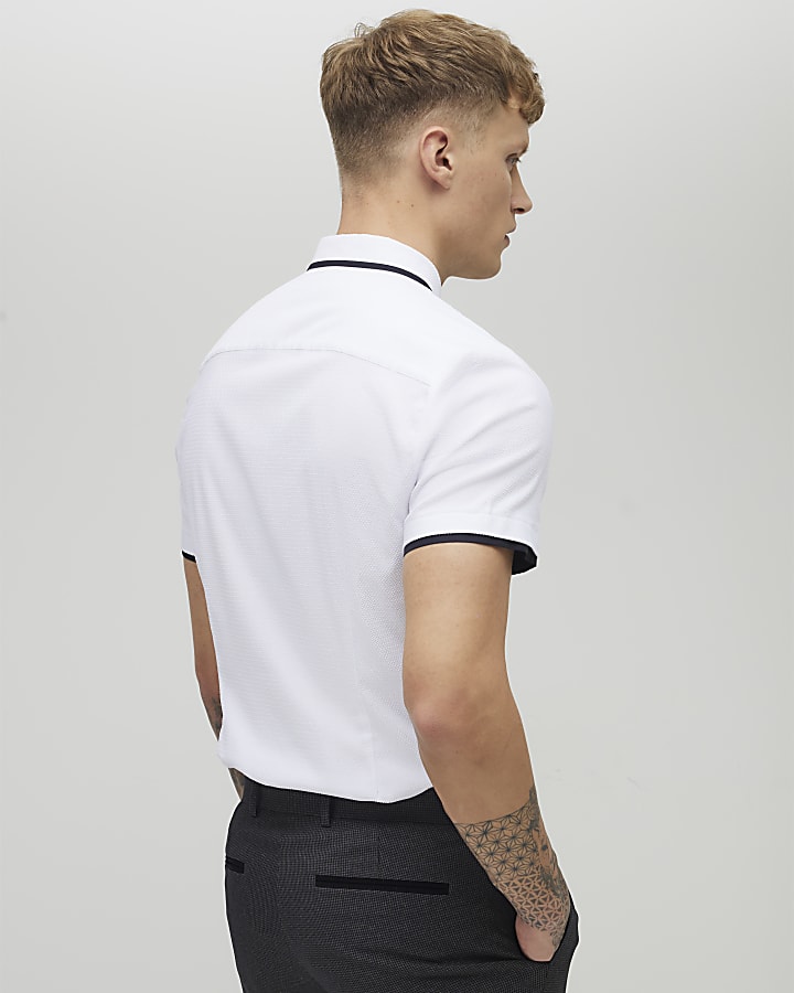White Muscle Fit Tipped Shirt