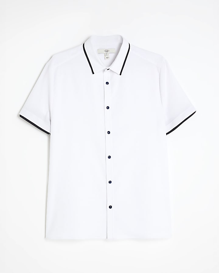 White Muscle Fit Tipped Shirt