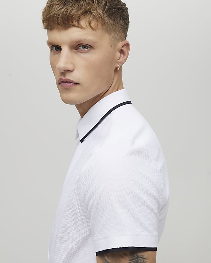 White Muscle Fit Tipped Shirt
