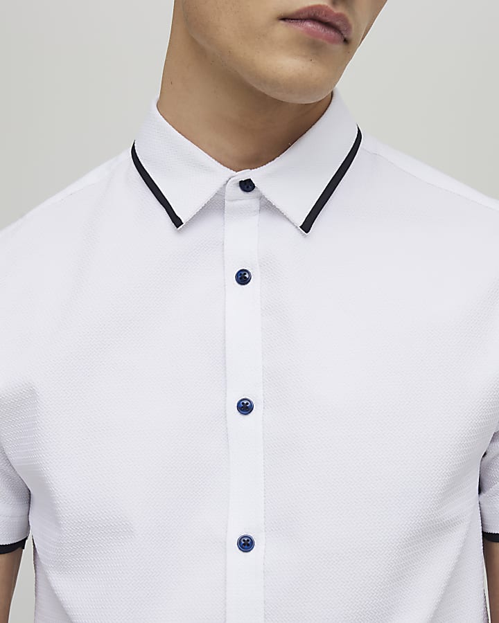 White Muscle Fit Tipped Shirt