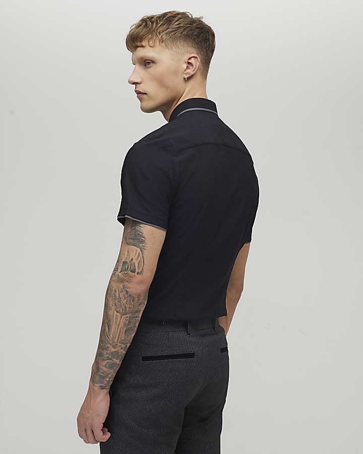 Black Muscle Fit Tipped Shirt