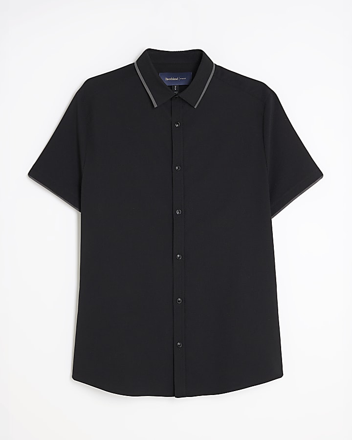 Black Muscle Fit Tipped Shirt