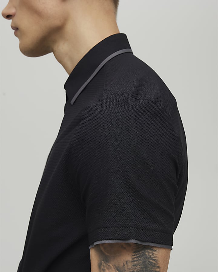 Black Muscle Fit Tipped Shirt