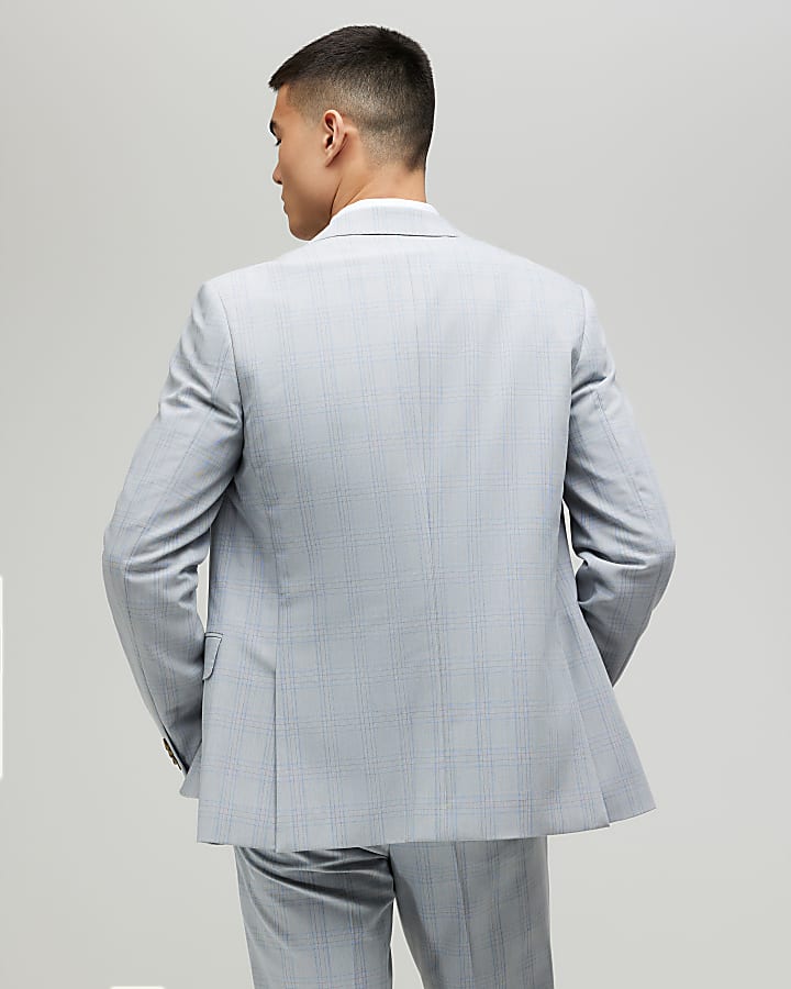 Blue Slim Fit Check Suit Jacket