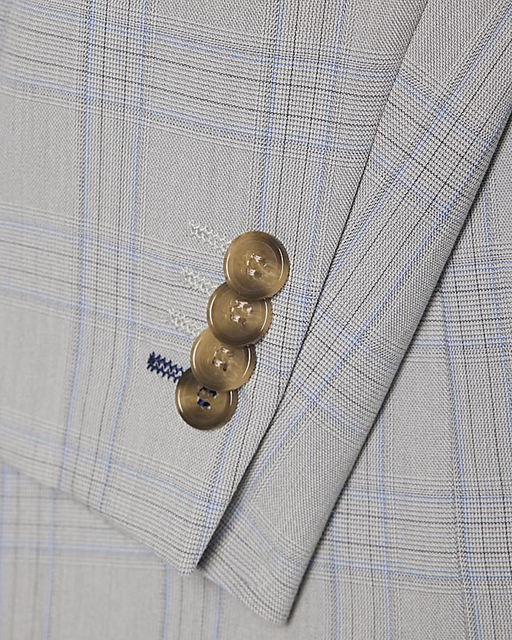 Blue Slim Fit Check Suit Jacket