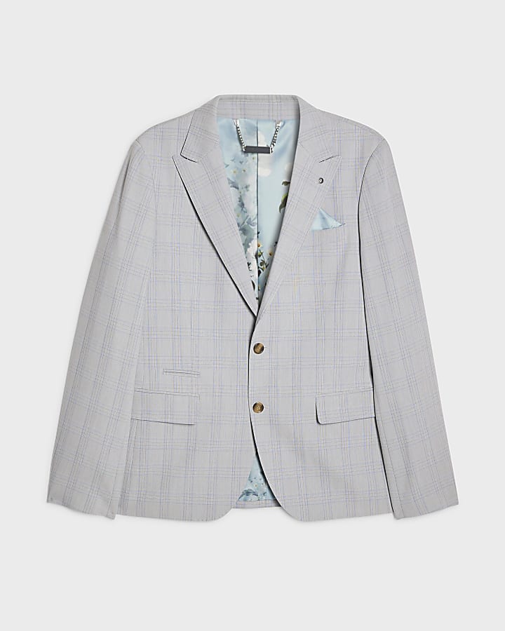 Blue Slim Fit Check Suit Jacket