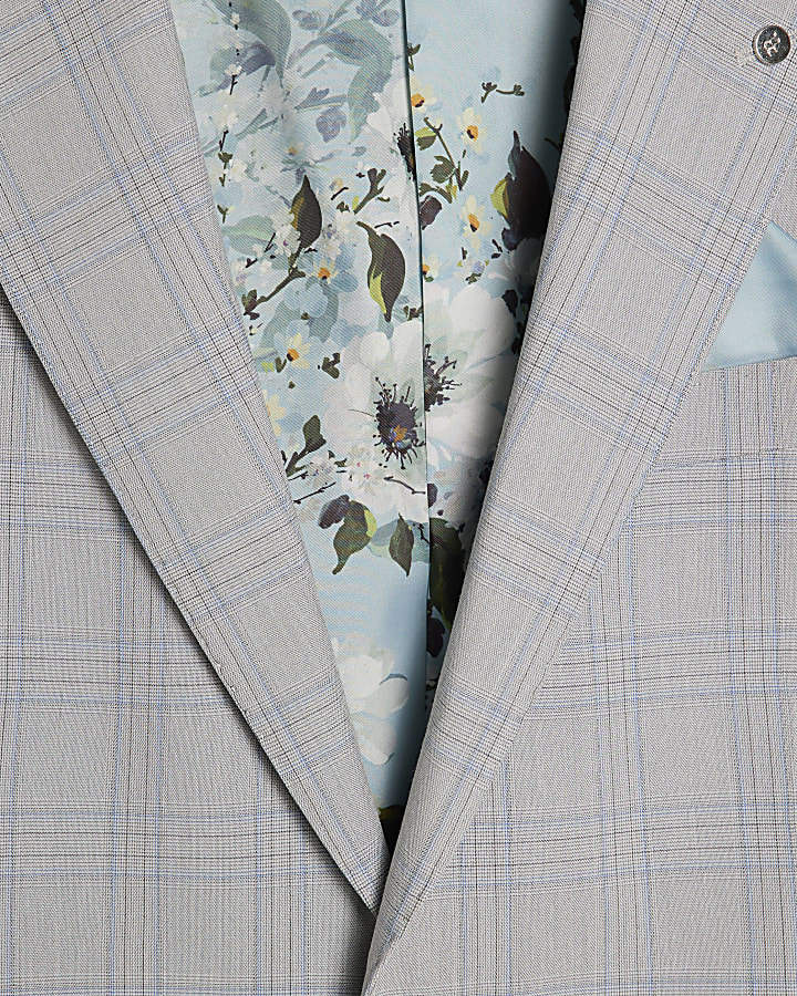 Blue Slim Fit Check Suit Jacket