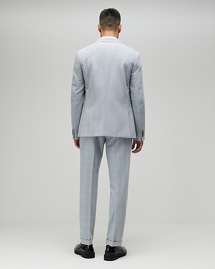 Blue Slim Fit Check Slim Suit Trousers