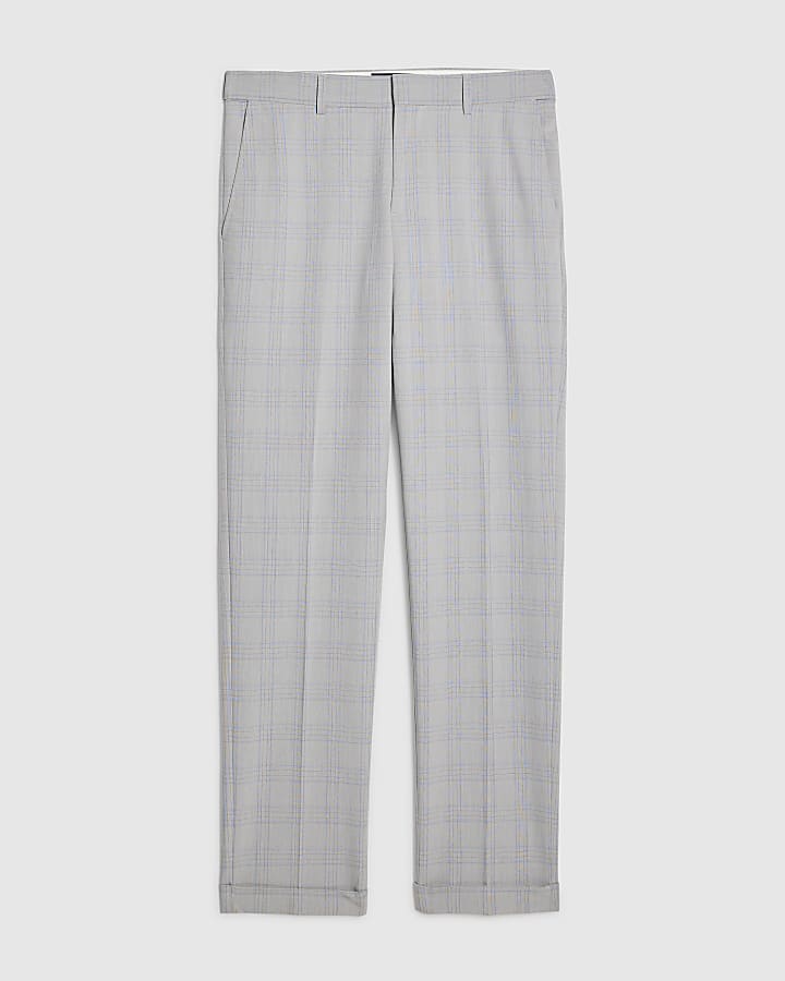 Blue Slim Fit Check Slim Suit Trousers