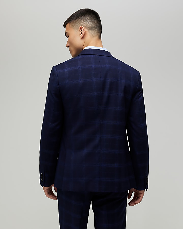Navy Slim Fit Check Suit Jacket