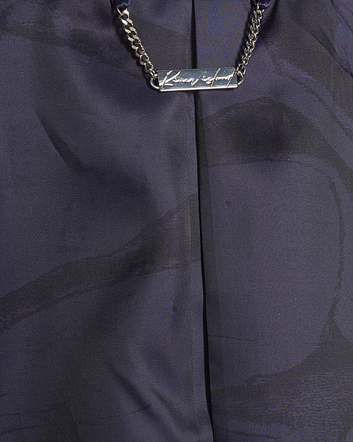 Navy Slim Fit Check Suit Jacket