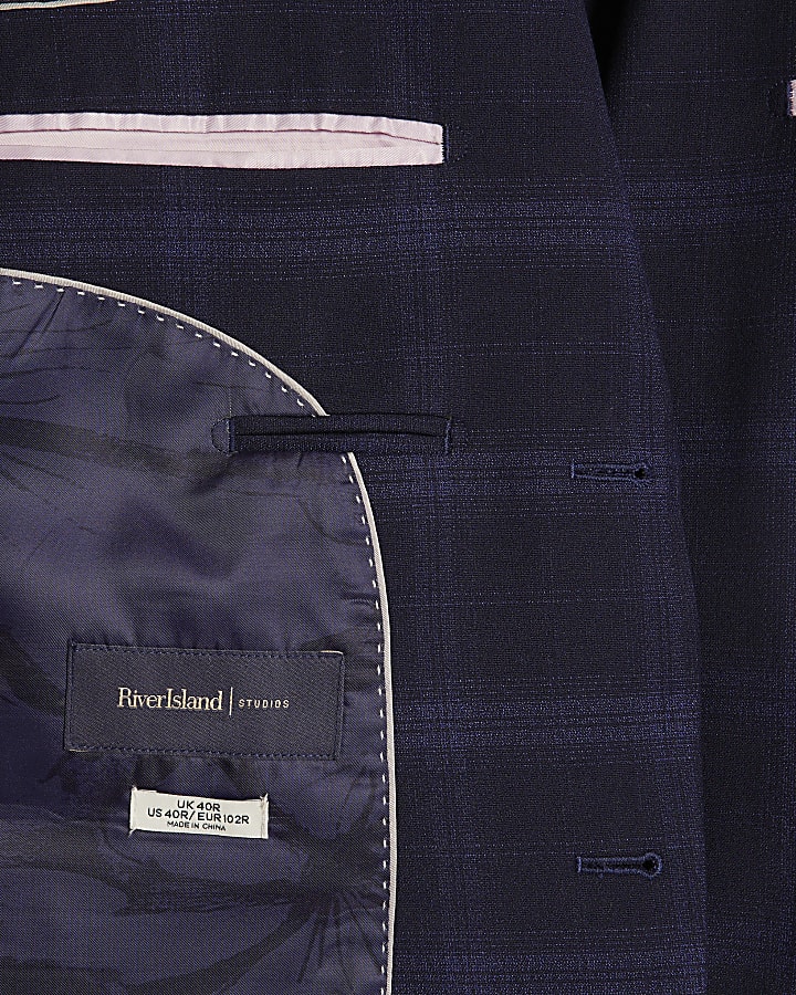 Navy Slim Fit Check Suit Jacket
