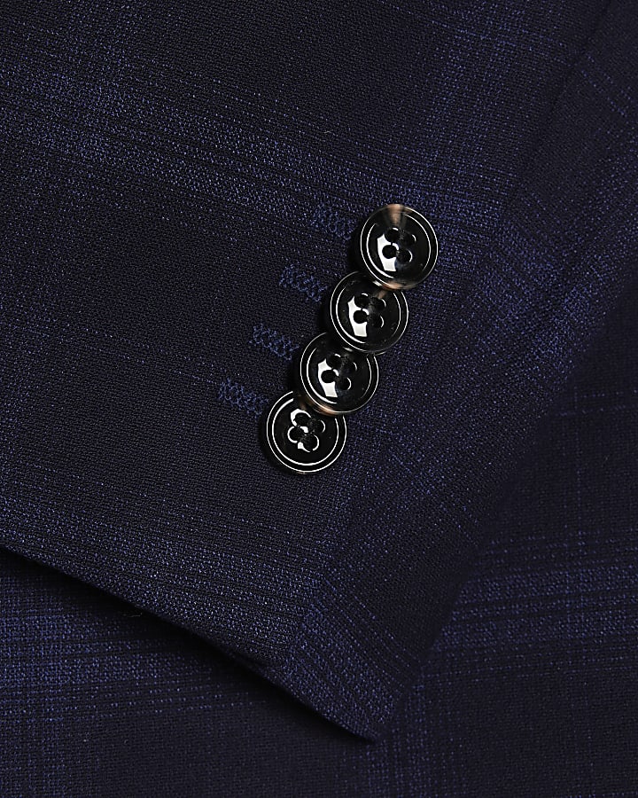 Navy Slim Fit Check Suit Jacket
