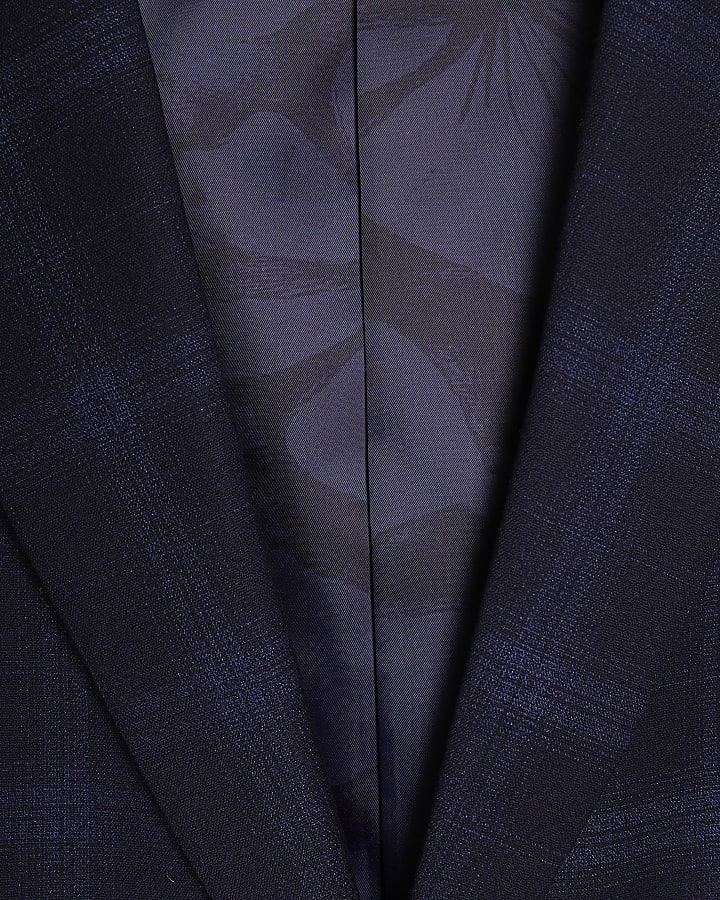 Navy Slim Fit Check Suit Jacket