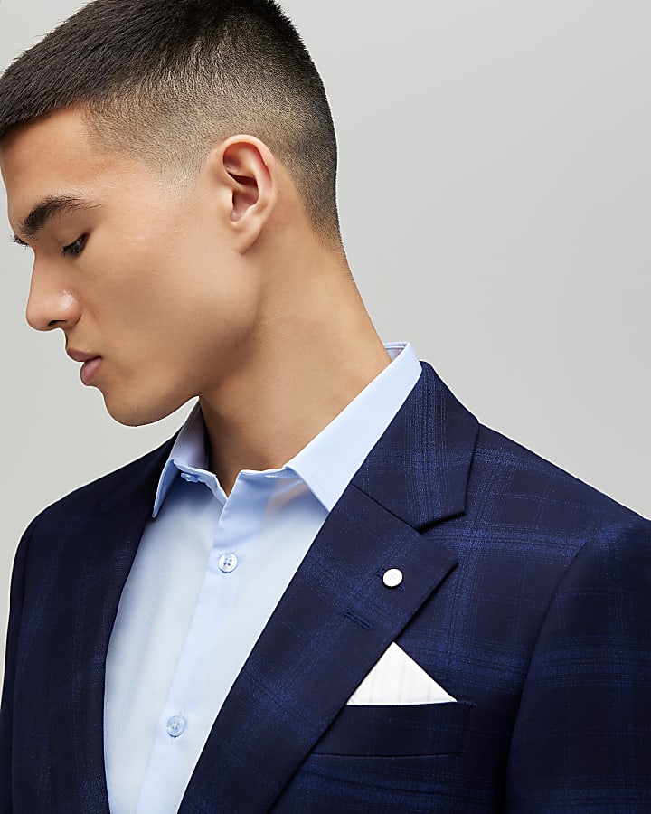 Navy Slim Fit Check Suit Jacket