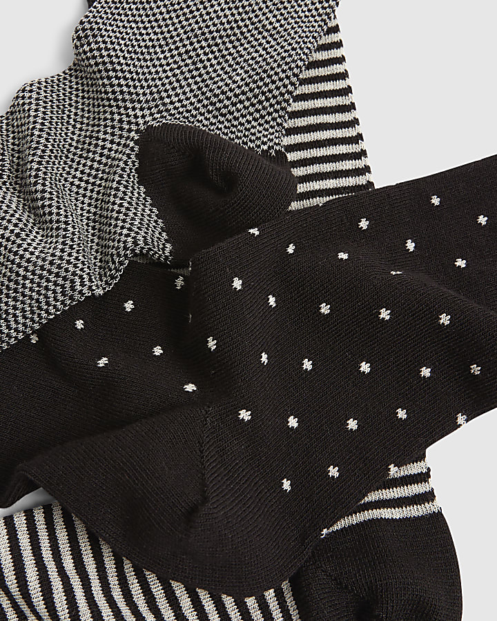 Black Monochrome Multi Design Pack Of 5 Socks