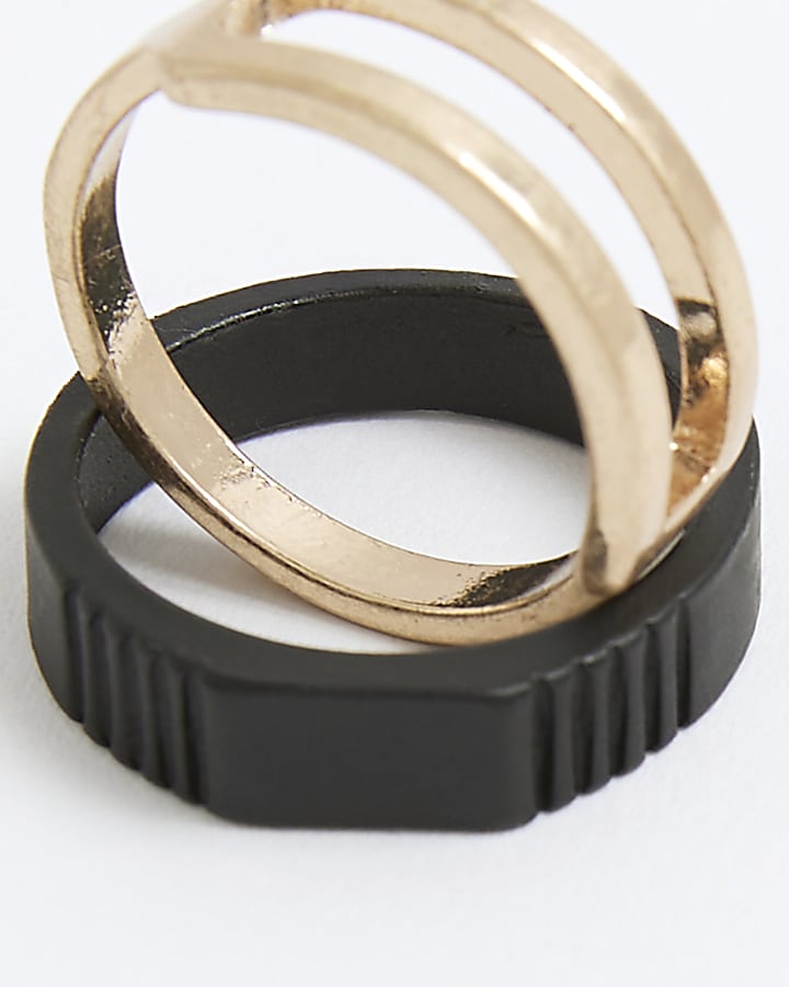 Black And Gold Metal Multi Pack Of 5 Rings