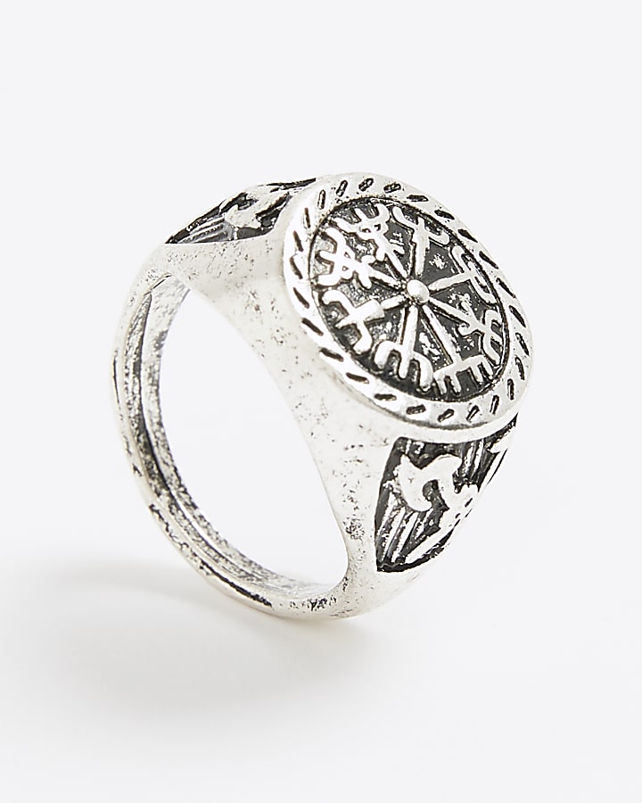 Silver Rhodium Compass Ring