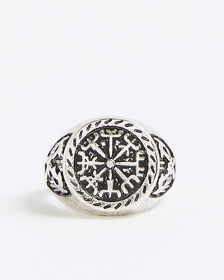 Silver Rhodium Compass Ring