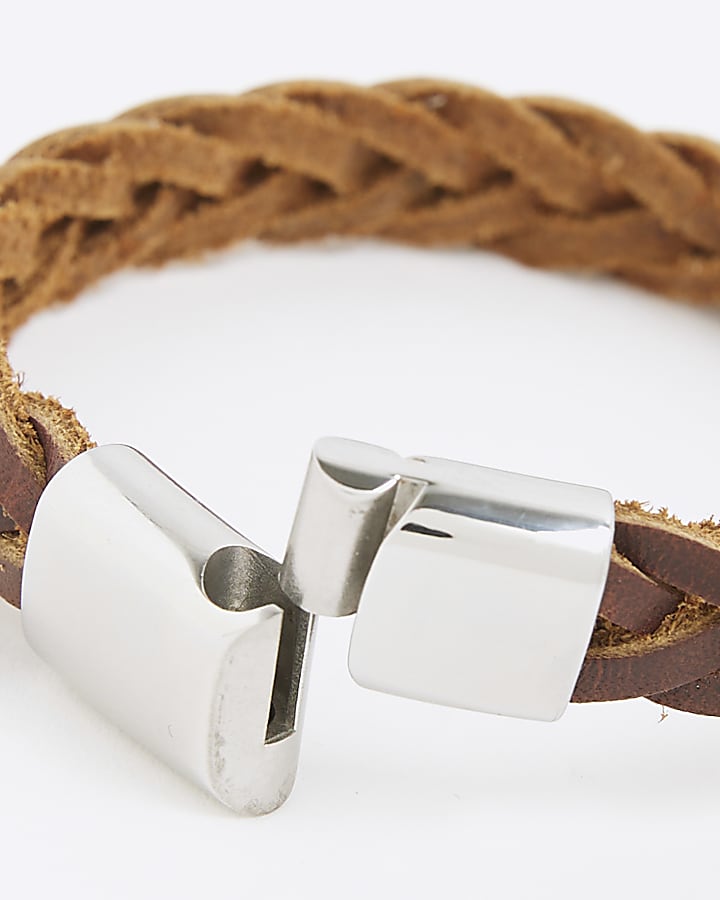 Brown Leather Plait Bracelet