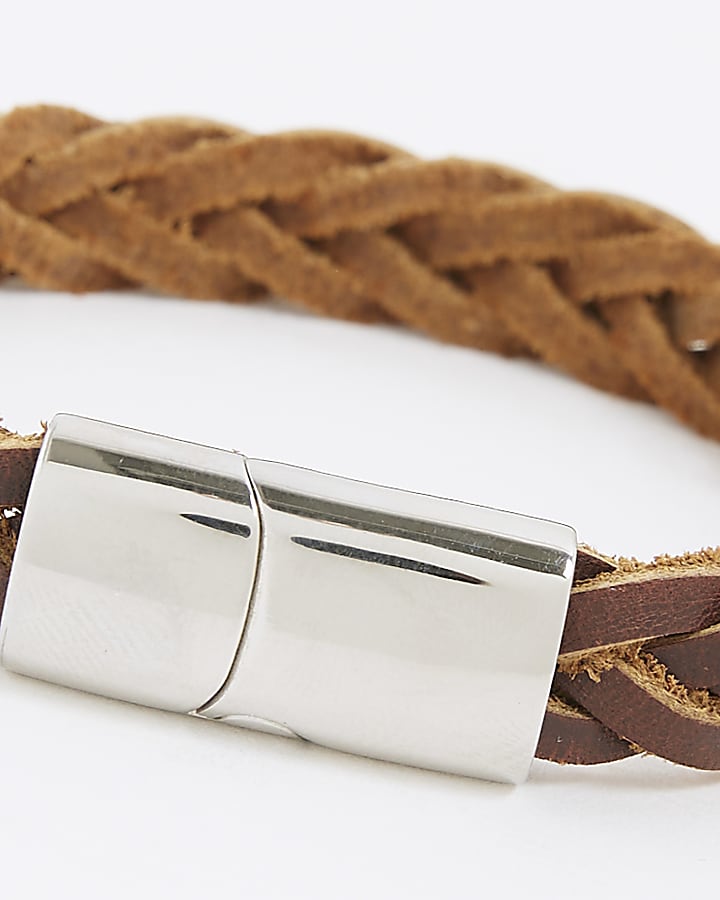 Brown Leather Plait Bracelet