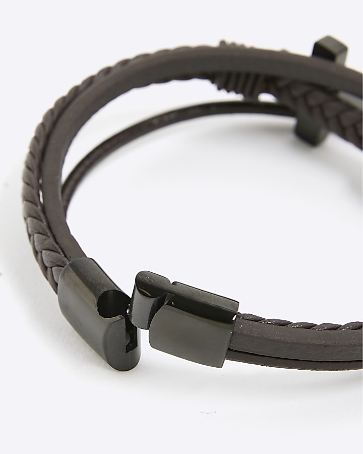 Brown Leather Cross Bracelet