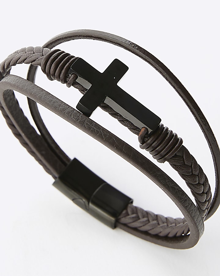 Brown Leather Cross Bracelet