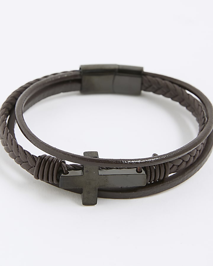Brown Leather Cross Bracelet
